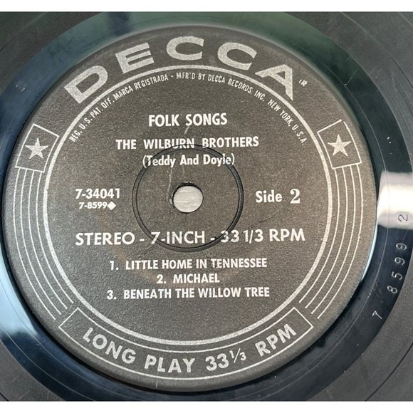 The Wilburn Brothers Folk Songs Compact 33 Jukebox EP Mini LP Decca 7-34041 - Picture 3 of 7